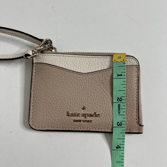 Kate Spade Pebbled Leather Card Case Wallet Zip Coin Cardholder Beige Taupe - Picture 8 of 11